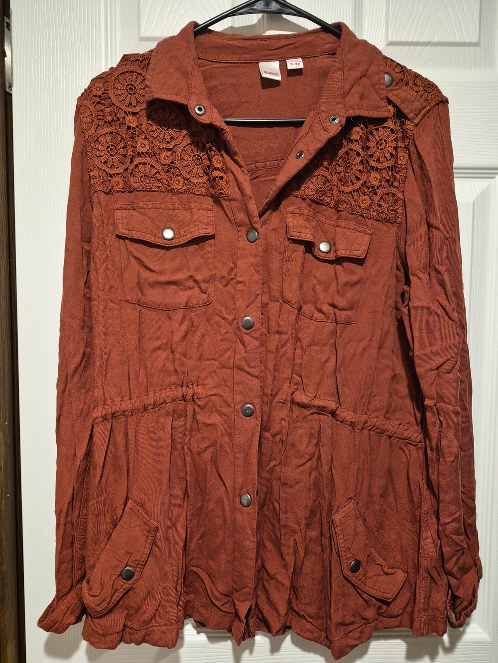 BONGO Rust Crochet-Yoke Utility Jacket